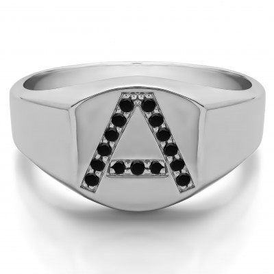 0.1 Ct. Black Stone Personalized Men's Letter Ring Available in A to Z
