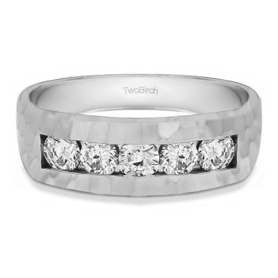 0.5 Ct. Five Stone Channel Set Men's Ring with Hammered Finish