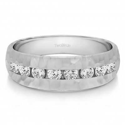 0.23 Ct. Open End Channel Set Men's Wedding Band with Hammered Finish