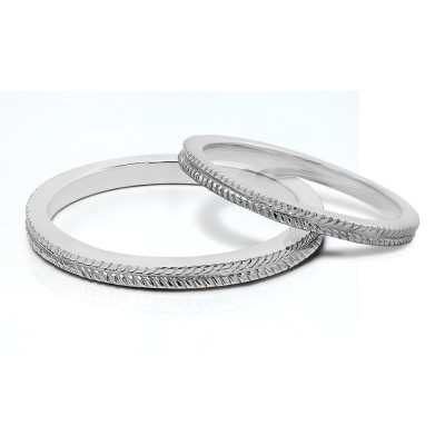 His & Her Unique Leaf Engraved Wedding Ring Set