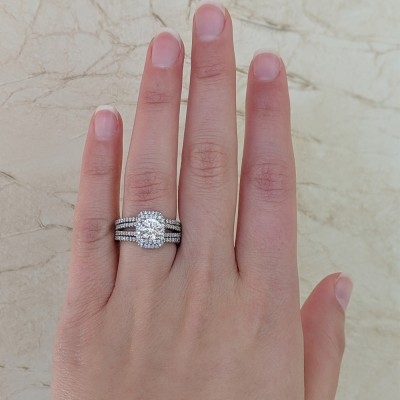 Square Halo Engagement Ring and Ring Guard Set, 2 Pieces (Ring Guard and Halo Engagement Ring)