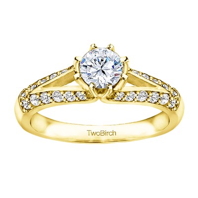 1 Ct. Round Split Knife Edged Shank Engagement Ring in Yellow Gold