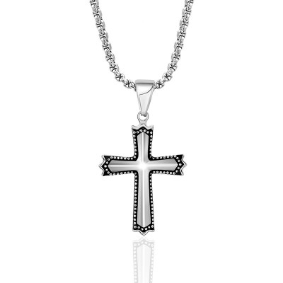 Oxidized Beaded Men's Cross on a Thick Round Box Chain with a Lobster Clasp
