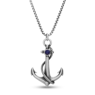 Nautical Anchor Necklace for Men Stainless Steel Vintage Navy Anchor Pendant with Chain 24 Inches