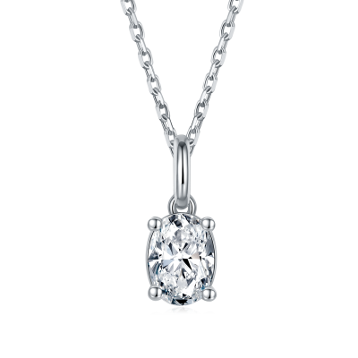 TwoBirch 1 Carat Moissanite Oval Solitaire Pendant in Platinum Plated Sterling Silver