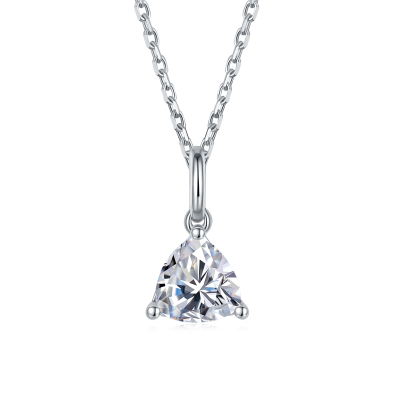 TwoBirch 1 Carat Moissanite Trillion Solitaire Pendant in Platinum Plated Sterling Silver (CERTIFIED, Size 7)