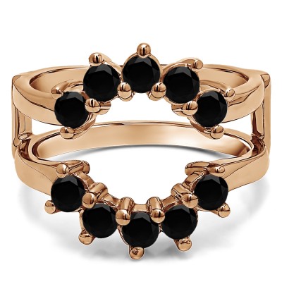 0.2 Ct. Black Stone Round Sunburst Halo Ring Guard in Rose Gold