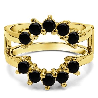 0.2 Ct. Black Stone Round Sunburst Halo Ring Guard in Yellow Gold