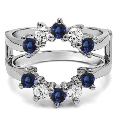 0.2 Ct. Sapphire and Diamond Round Sunburst Halo Ring Guard