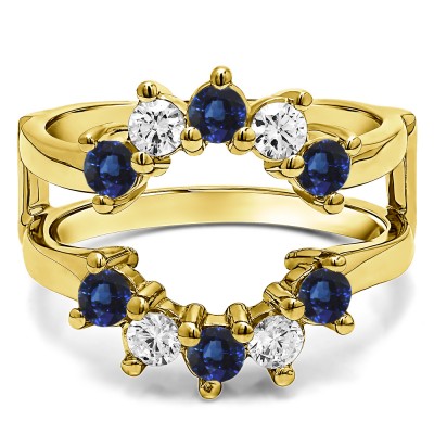 0.2 Ct. Sapphire and Diamond Round Sunburst Halo Ring Guard in Yellow Gold
