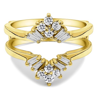 0.27 Ct. V Shaped Round and Tapered Baguette Ring Guard in Yellow Gold