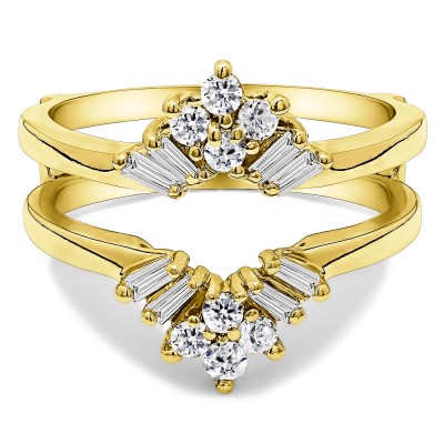 0.57 Ct. V Shaped Round and Tapered Baguette Ring Guard in Yellow Gold