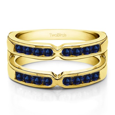 0.26 Ct. Sapphire Round X Design Channel Set Ring Guard in Yellow Gold