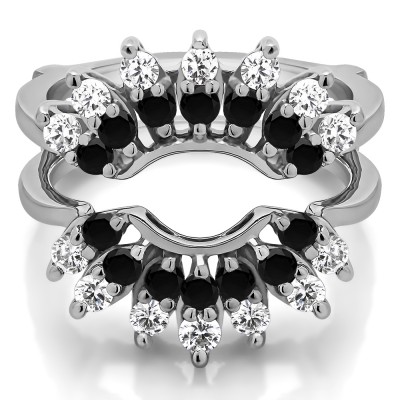 0.98 Ct. Black and White Stone Double Row Halo Sunburst Ring Guard
