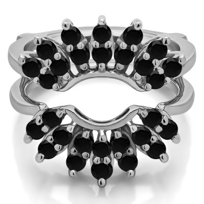 0.98 Ct. Black Stone Double Row Halo Sunburst Ring Guard