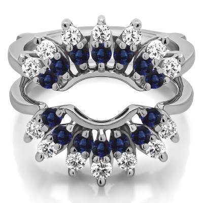 0.98 Ct. Sapphire and Diamond Double Row Halo Sunburst Ring Guard