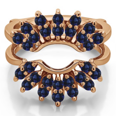 0.98 Ct. Sapphire Double Row Halo Sunburst Ring Guard in Rose Gold