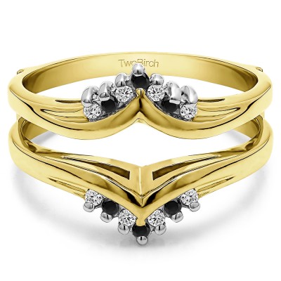 0.25 Ct. Round Prong Set Chevron Ring Guard in Two Tone Gold