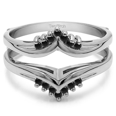 0.25 Ct. Black Stone Round Prong Set Chevron Ring Guard