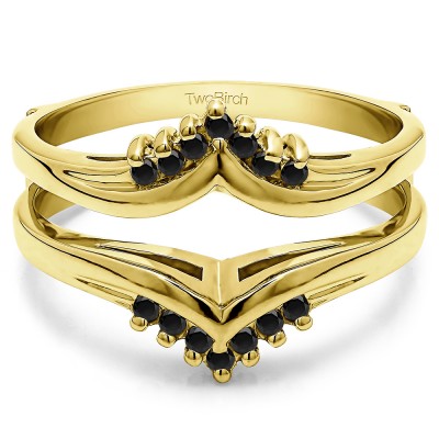 0.25 Ct. Black Stone Round Prong Set Chevron Ring Guard in Yellow Gold