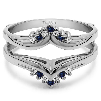 0.25 Ct. Sapphire and Diamond Round Prong Set Chevron Ring Guard