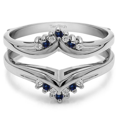 0.25 Ct. Sapphire and Diamond Round Prong Set Chevron Ring Guard