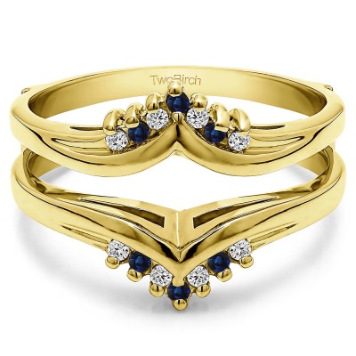 0.25 Ct. Sapphire and Diamond Round Prong Set Chevron Ring Guard in Yellow Gold