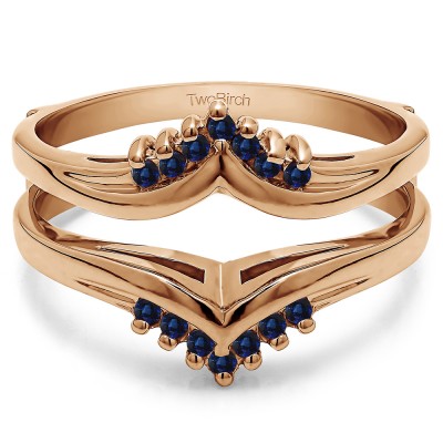 0.25 Ct. Sapphire Round Prong Set Chevron Ring Guard in Rose Gold