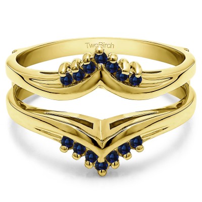 0.25 Ct. Sapphire Round Prong Set Chevron Ring Guard in Yellow Gold