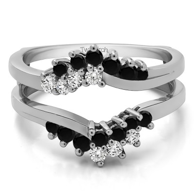 0.66 Ct. Black and White Stone Bypass Chevron Ring Guard Enhancer