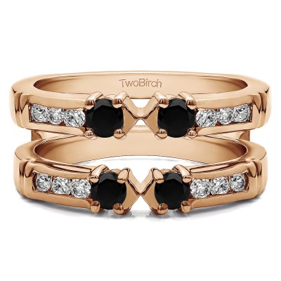 0.76 Ct. Black and White Stone Three Stone Ring Guard Enhancer in Rose Gold