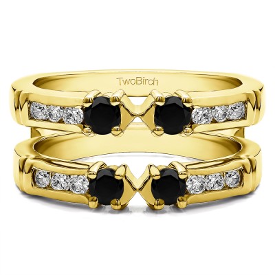 0.76 Ct. Black and White Stone Three Stone Ring Guard Enhancer in Yellow Gold