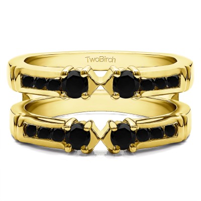 0.76 Ct. Black Stone Three Stone Ring Guard Enhancer in Yellow Gold