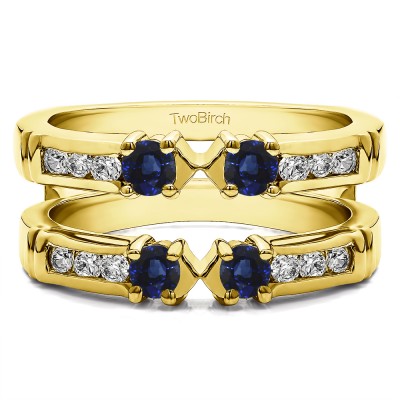 0.76 Ct. Sapphire and Diamond Three Stone Ring Guard Enhancer in Yellow Gold