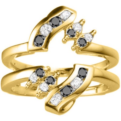 0.36 Ct. Black and White Stone Round Twist Ring Guard in Yellow Gold