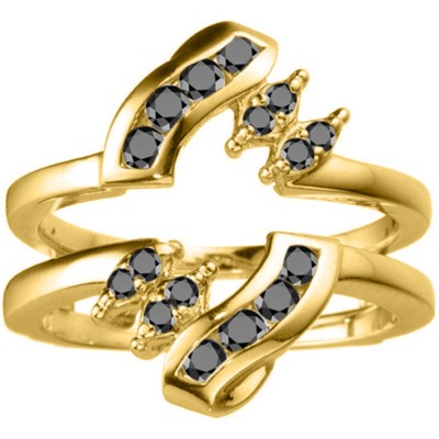 0.36 Ct. Black Stone Round Twist Ring Guard in Yellow Gold