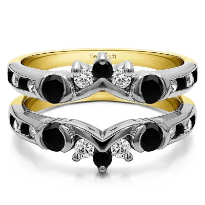 1.01 Ct. Half Halo Prong and Channel Set Ring Guard in Two Tone Gold