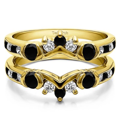 1.01 Ct. Black and White Stone Half Halo Prong and Channel Set Ring Guard in Yellow Gold
