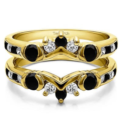 1.01 Ct. Black and White Stone Half Halo Prong and Channel Set Ring Guard in Yellow Gold