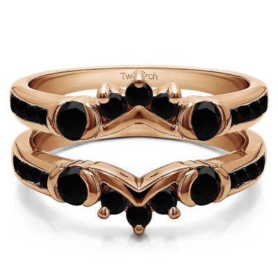 1.01 Ct. Black Stone Half Halo Prong and Channel Set Ring Guard in Rose Gold