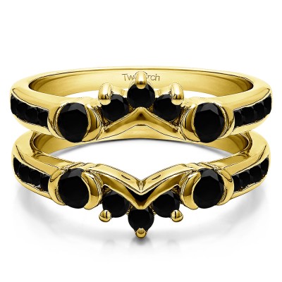 1.01 Ct. Black Stone Half Halo Prong and Channel Set Ring Guard in Yellow Gold