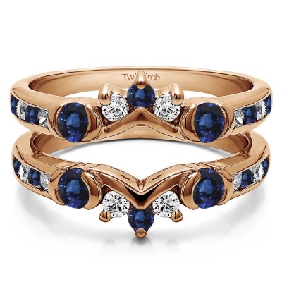 1.01 Ct. Sapphire and Diamond Half Halo Prong and Channel Set Ring Guard in Rose Gold