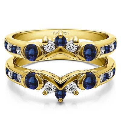 1.01 Ct. Sapphire and Diamond Half Halo Prong and Channel Set Ring Guard in Yellow Gold