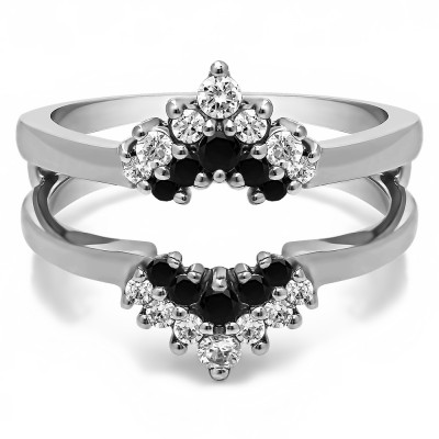 0.37 Ct. Black and White Stone Double Row Round Prong Set Ring Guard