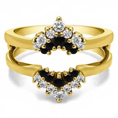 0.37 Ct. Black and White Stone Double Row Round Prong Set Ring Guard in Yellow Gold