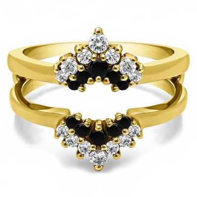 0.37 Ct. Black and White Stone Double Row Round Prong Set Ring Guard in Yellow Gold