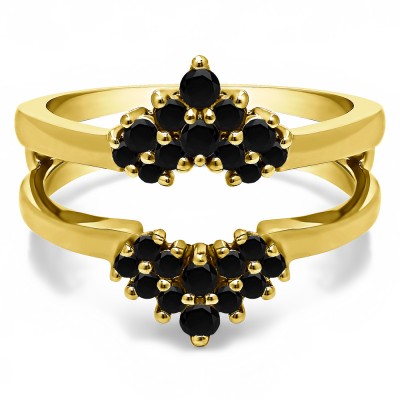 0.37 Ct. Black Stone Double Row Round Prong Set Ring Guard in Yellow Gold