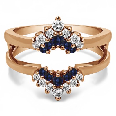 0.37 Ct. Sapphire and Diamond Double Row Round Prong Set Ring Guard in Rose Gold