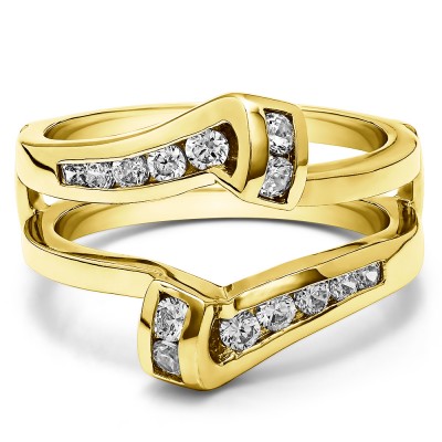 0.77 Ct. Round Channel Set Bypass Twist Jacket Ring Guard in Yellow Gold