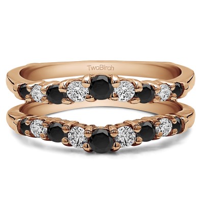 0.71 Ct. Black and White Stone Double Shared Prong Contoured Ring Guard in Rose Gold